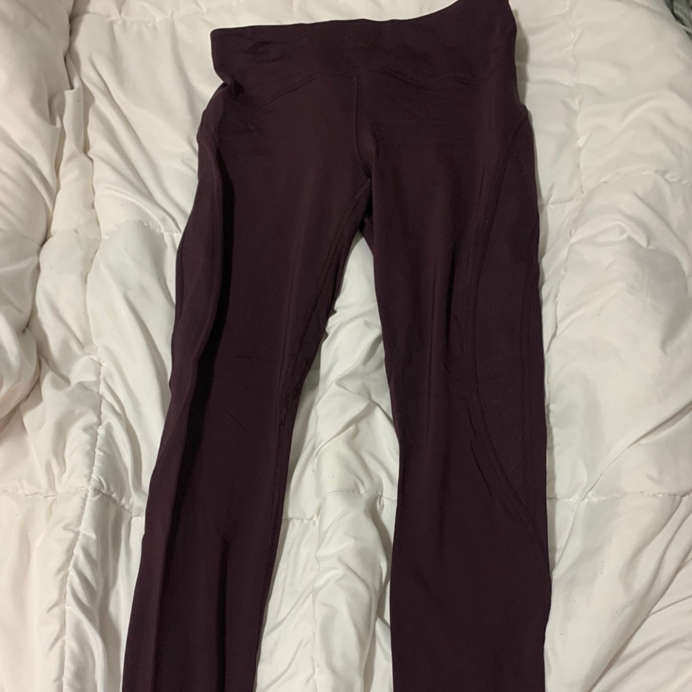 dark maroon lululemon fleece leggings